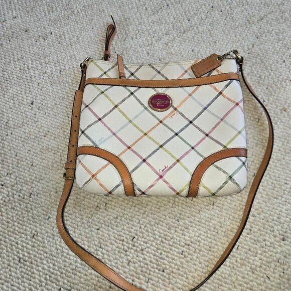 Coach Tatersall Heritage Peyton Crossbody and matching pouch - Picture 1 of 15